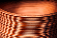 Close-up flat twisted copper wire at a factory